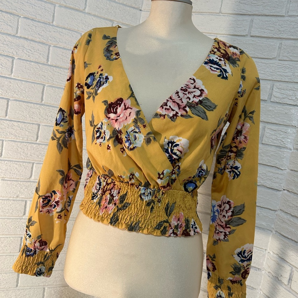 Floral Wrap Top in Yellow